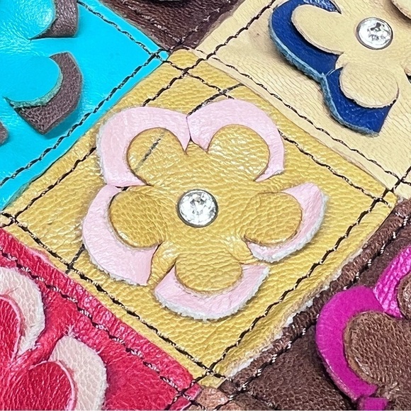 Multi-colored 3D Floral Leather Rhinestone Shoulder Bag Clutch Bag - Picture 16 of 16